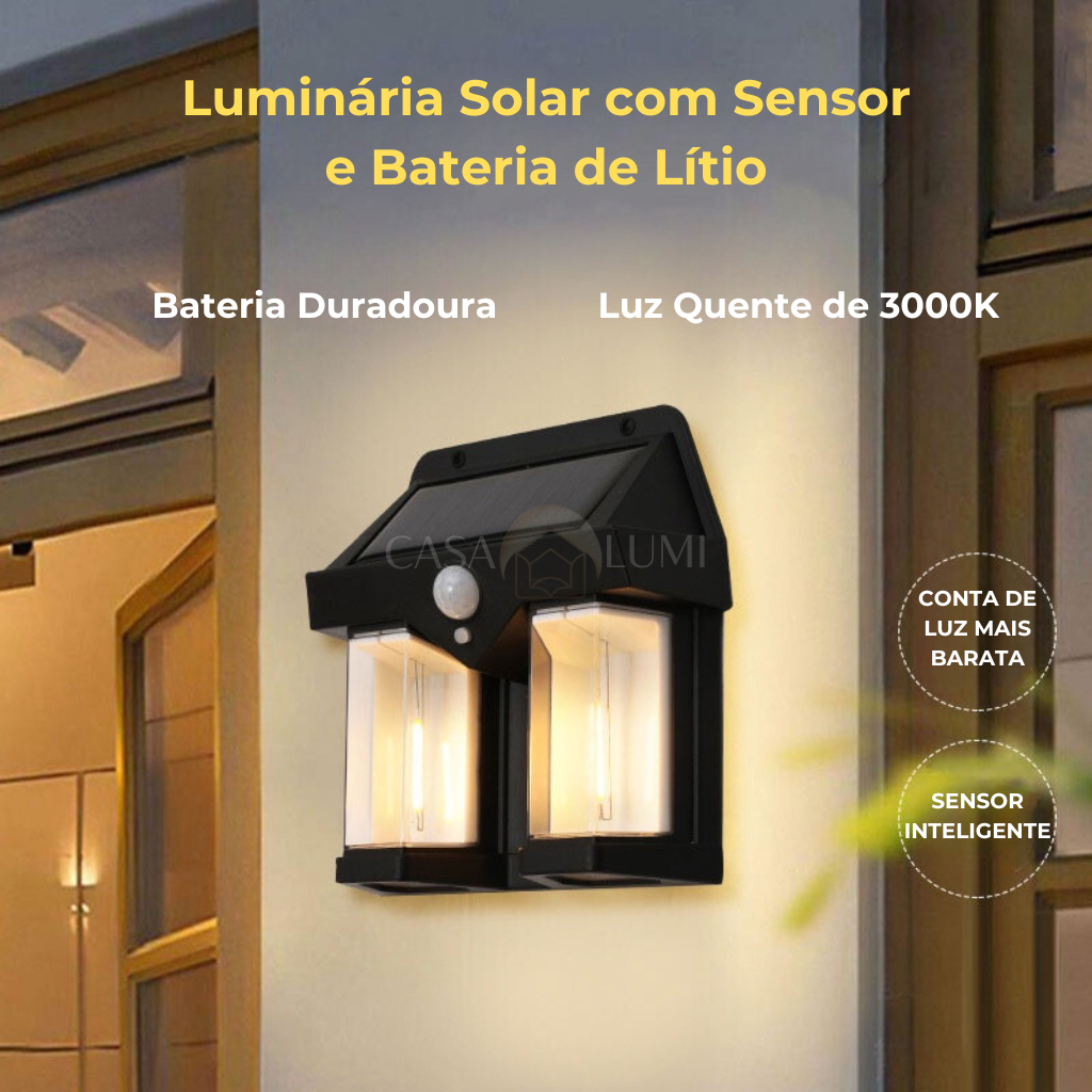 Benefícios de Ter Energia Solar Em Casa A energia solar é gratuita, renovável e sustentável. Além de economizar energia elétrica, a luminária solar permite mais autonomia, proporcionando luz onde não há acesso à rede elétrica. Ideal para áreas externas como jardins, fachadas e entradas, garantindo segurança e estilo.